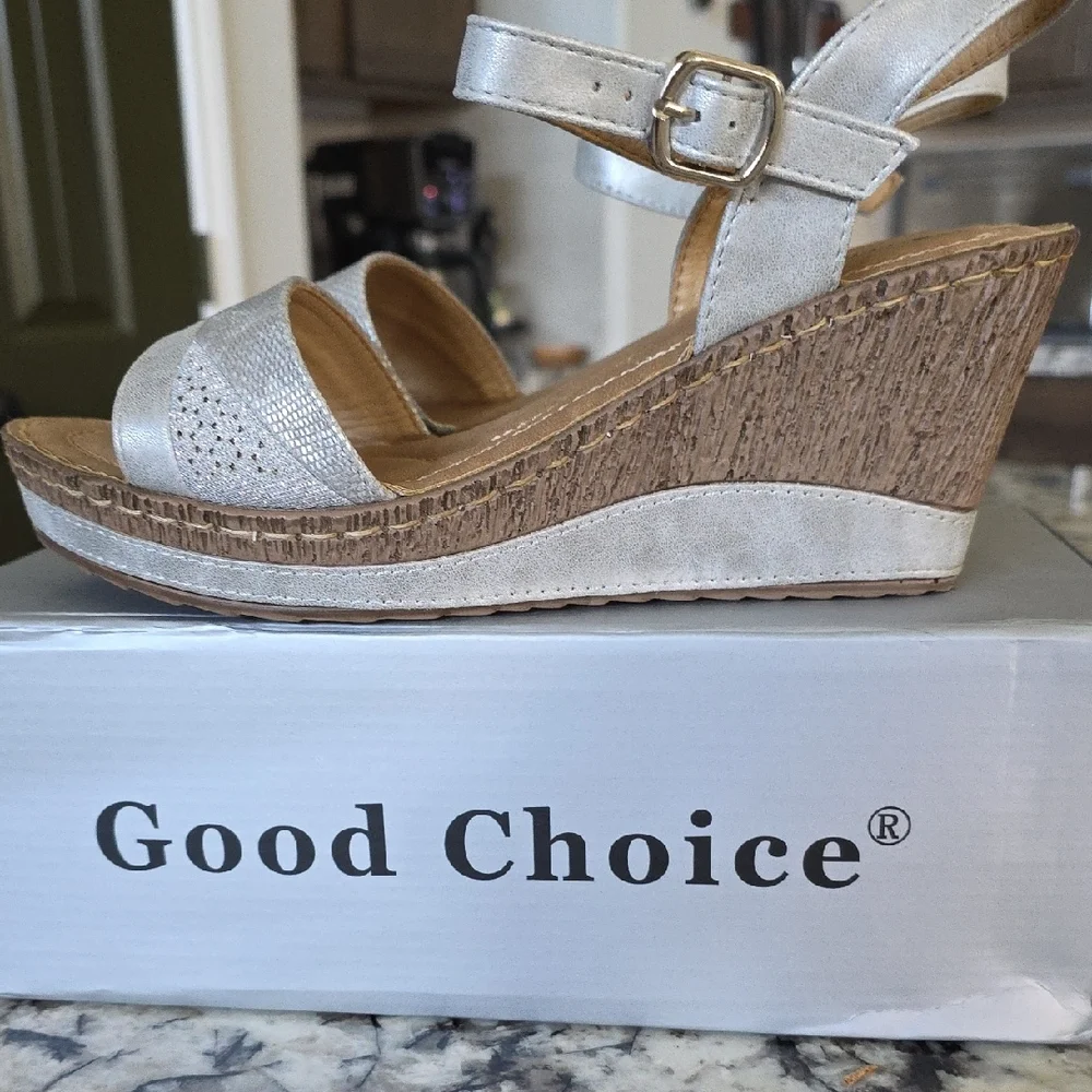 Good Chic Silver and Tan Women's Sandals - Picture 4 of 8